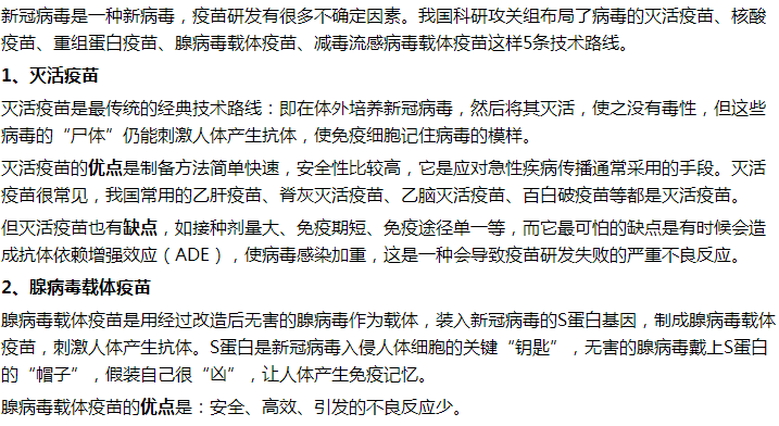 5種新冠疫苗的種類和優(yōu)缺點(diǎn)各自都是什么？